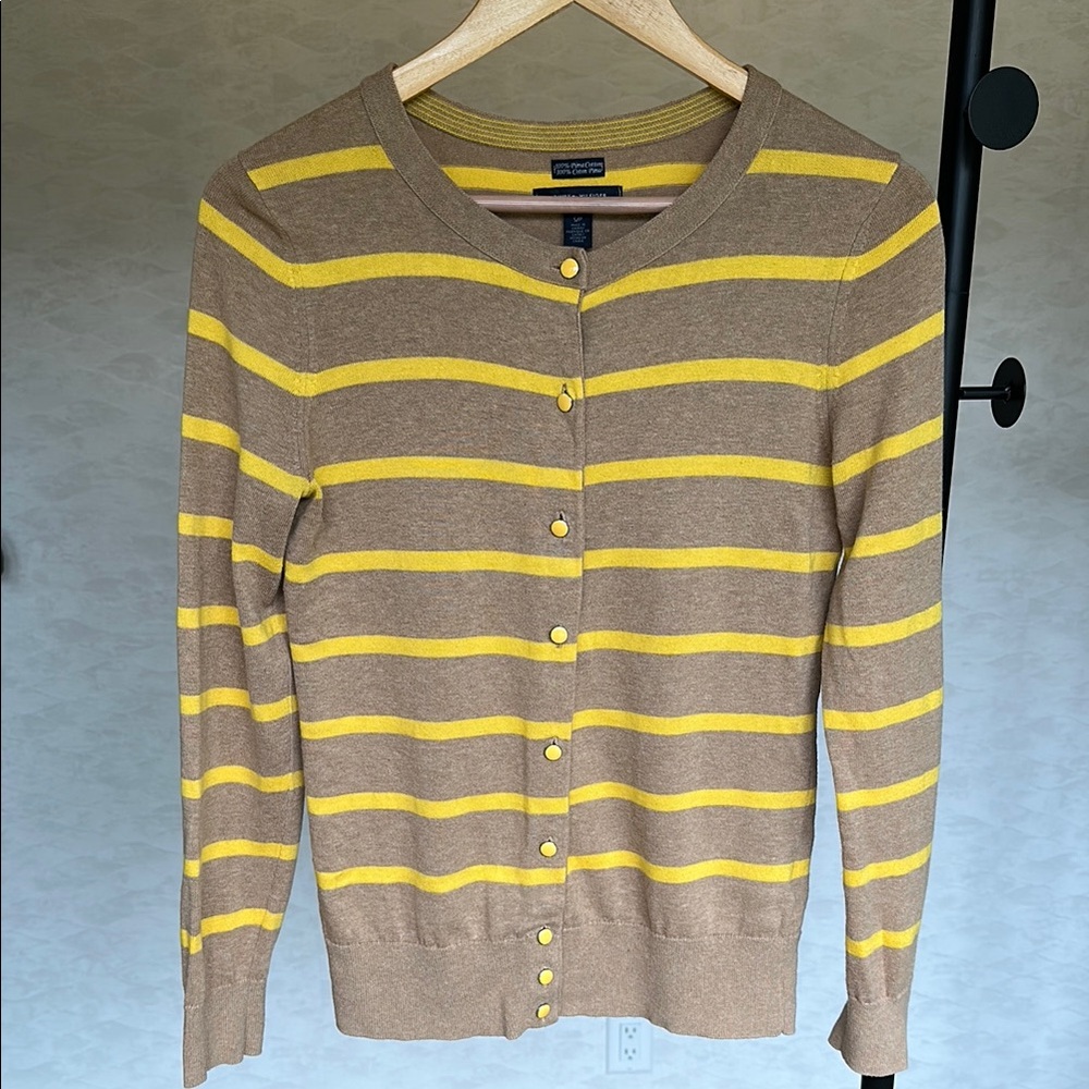 Tommy Hilfiger 100% Pima Cotton Striped Cardigan in Yellow